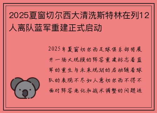2025夏窗切尔西大清洗斯特林在列12人离队蓝军重建正式启动